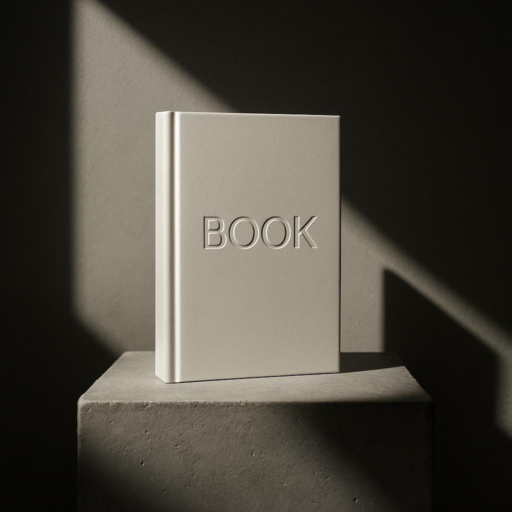 A book placed on a ledge or shelf bathed with light from a window.